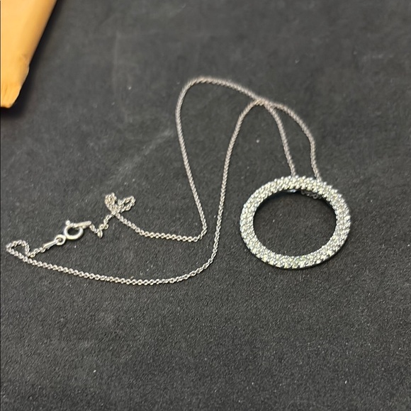 Sparkling 925 Sterling Silver   Rhinestone Circle Necklace - Picture 6 of 8